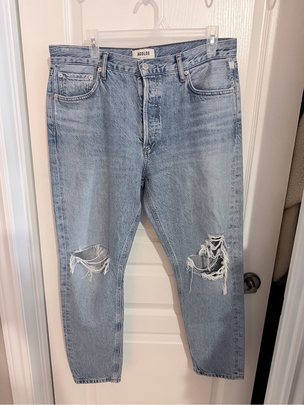Agolde Light Blue Distressed Ankle Jeans